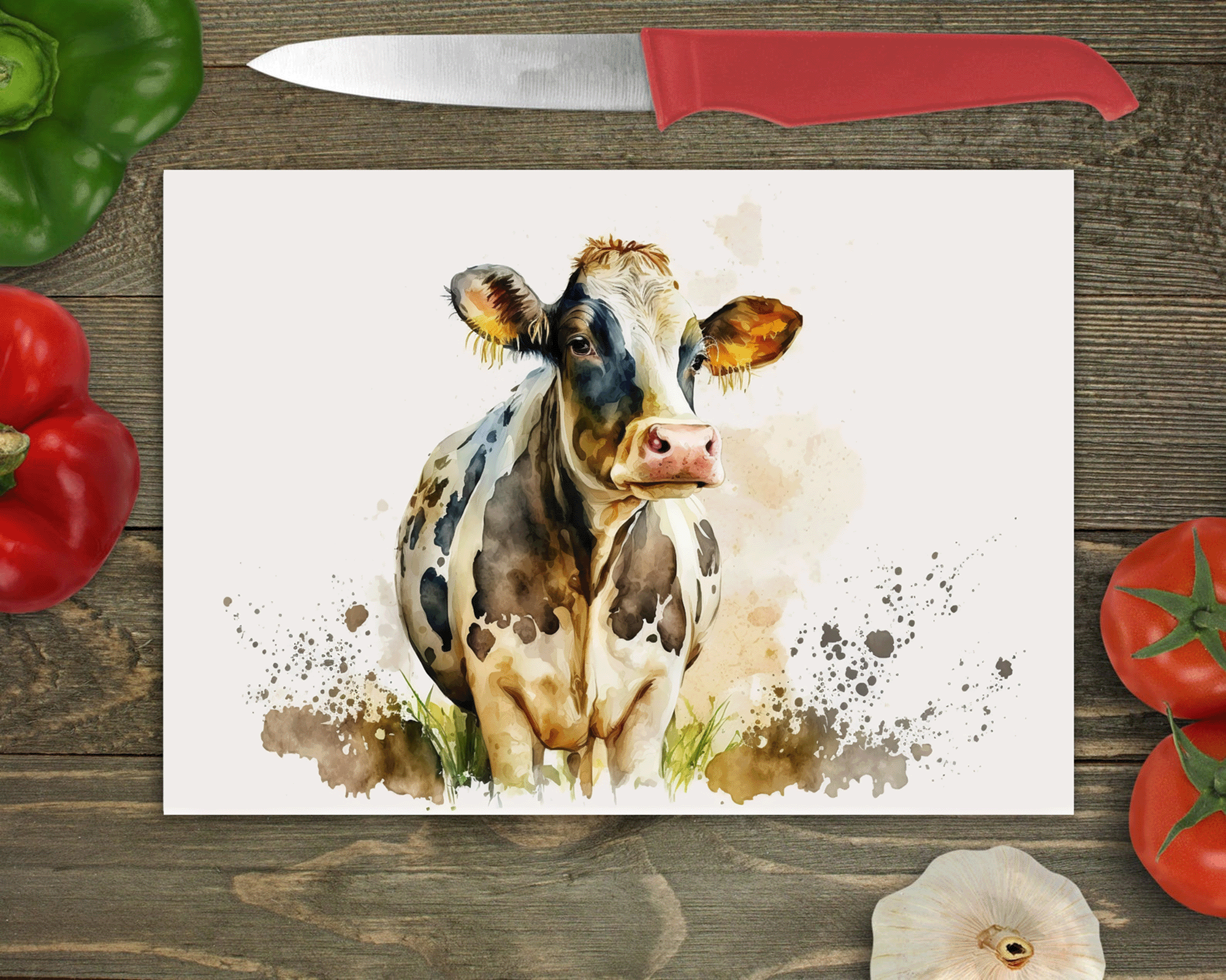 Friesian Cow Large Glass Chopping Board - Friesian Worktop Saver